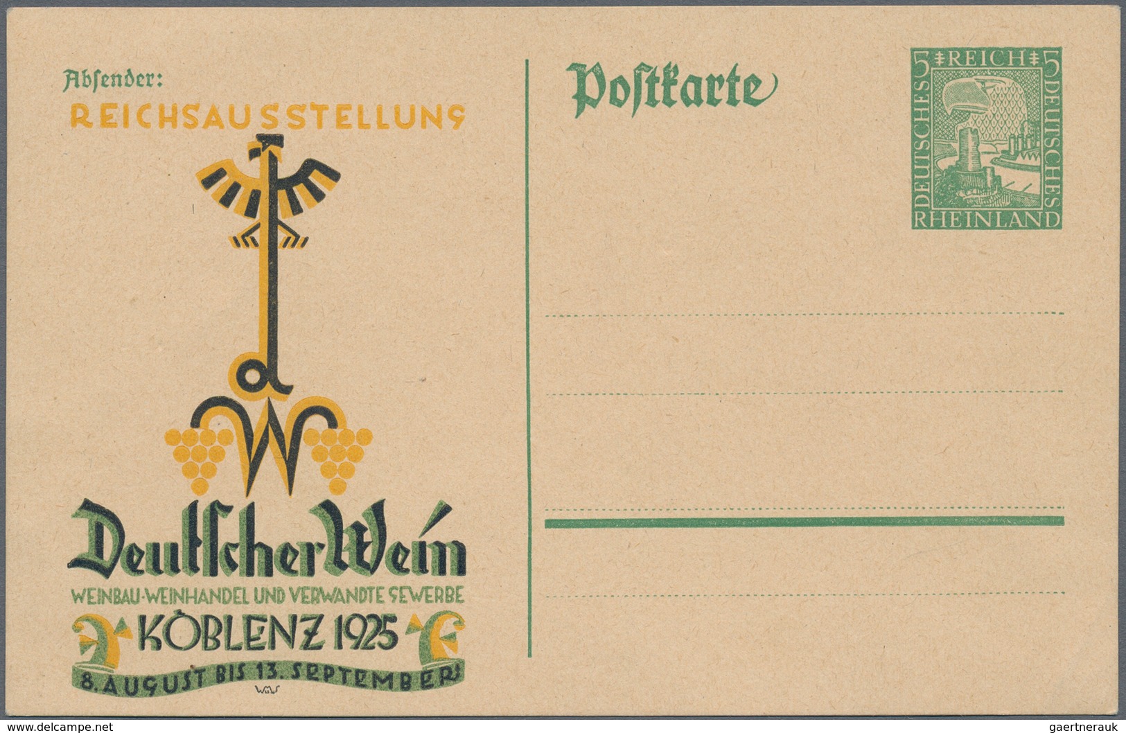 Ansichtskarten: Rheinland-Pfalz: KOBLENZ (alte PLZ 5400), Reichsausstellung Deutscher Wein 1925, Pri - Andere & Zonder Classificatie