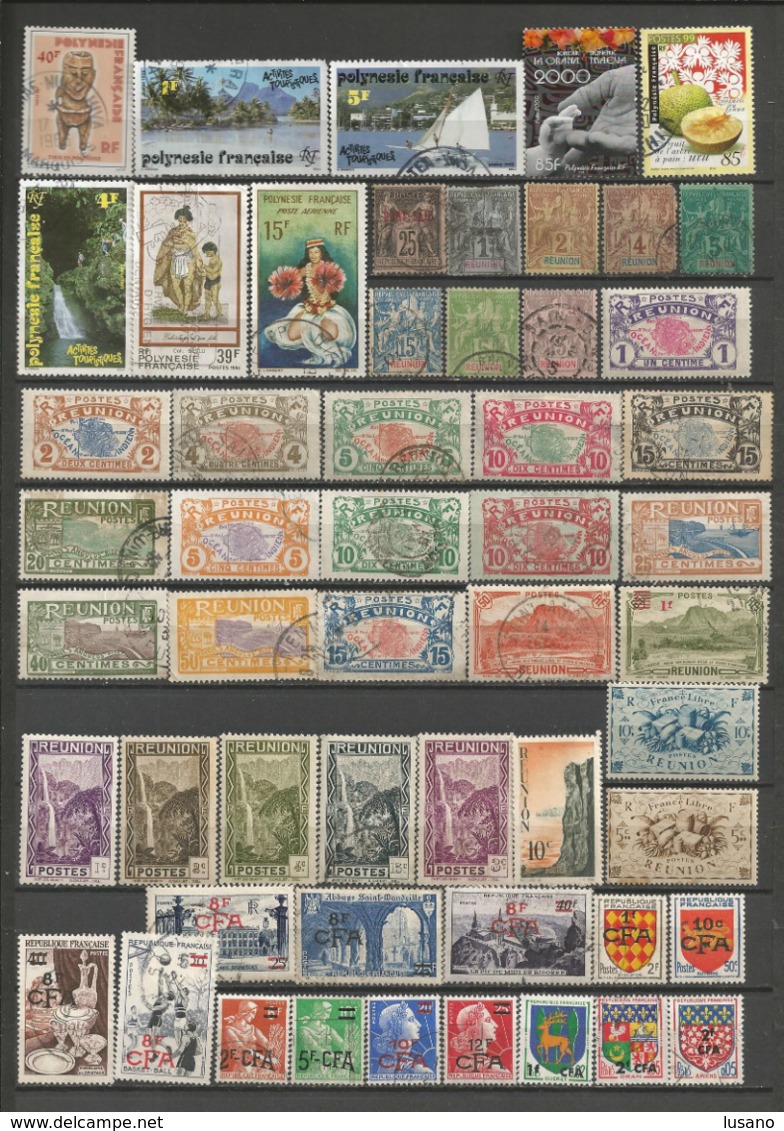 Colonies françaises + DOM-TOM - Lot de 500 timbres oblitérés ou neufs (**, * ou sans gomme) - quelques 2e choix