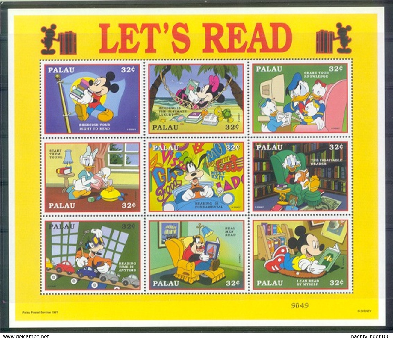 Nfe303c WALT DISNEY MICKEY GOOFY LET'S READ AUTO SCHILDPAD COMPUTER TURTLE CAR SCHILDKRÖTE PALAU 1997 PF/MNH - Disney