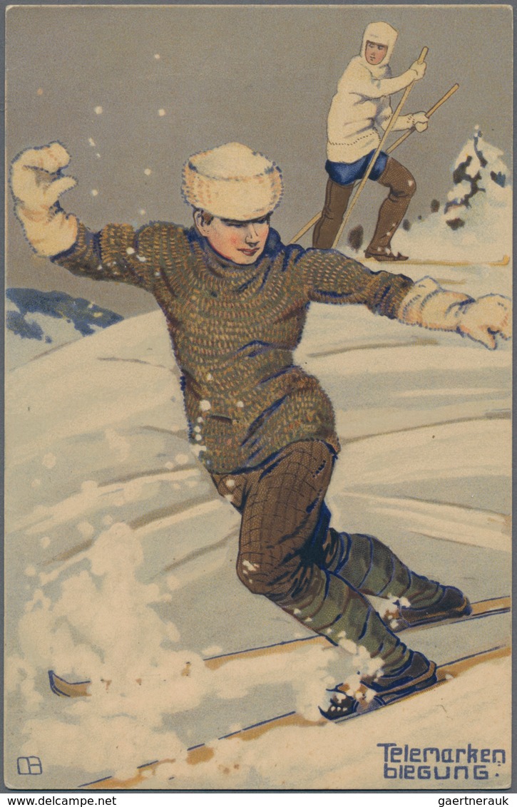 Ansichtskarten: Motive / Thematics: SPORT / WINTERSPORT, 74 Historische Ansichtskarten Aus Den Berei - Autres & Non Classés