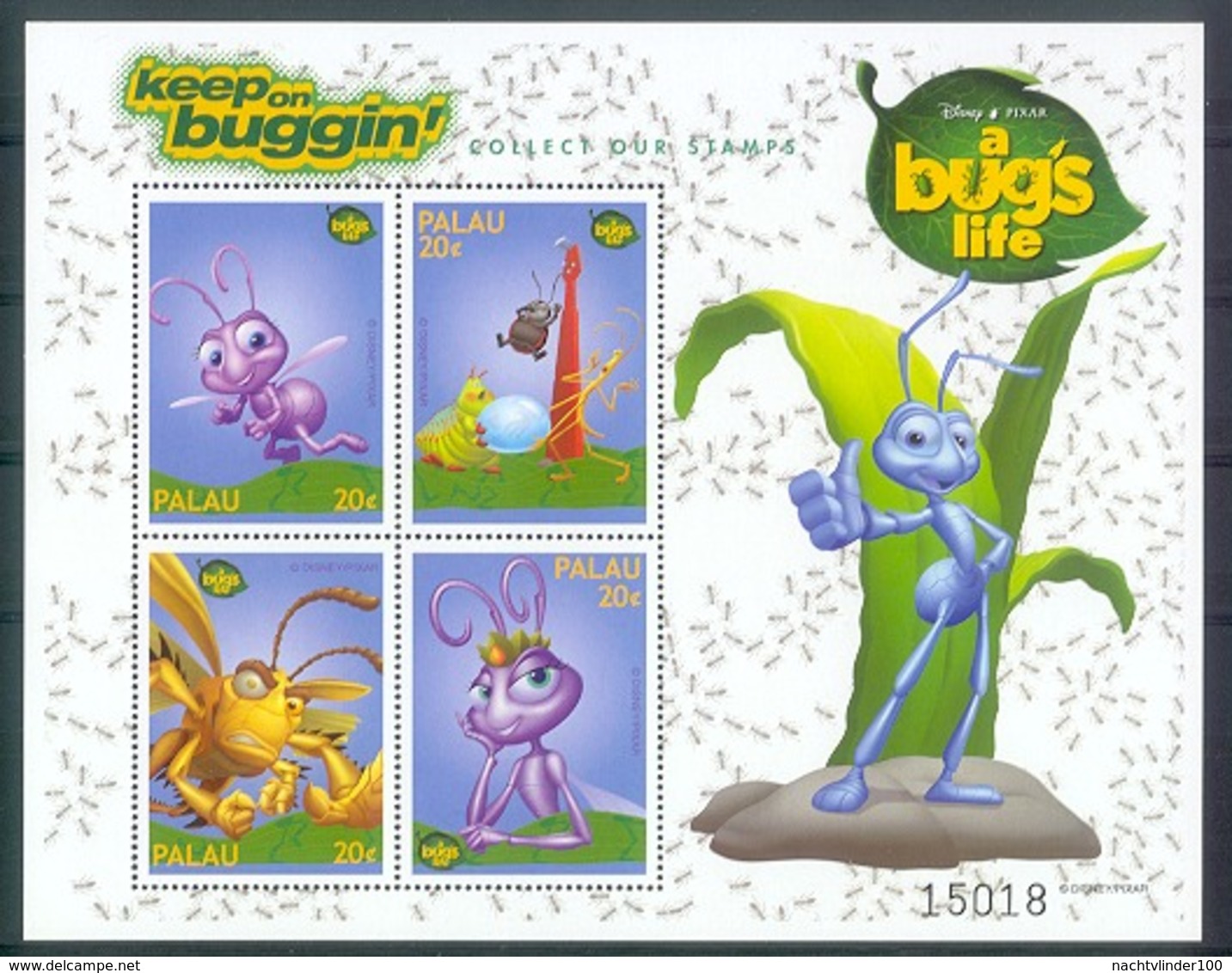 Nfe304b WALT DISNEY A BUGS LIFE MIER CIRCUS BEETLE LADYBUG CATERPILLAR ANT INSECTS PALAU 1998 PF/MNH - Disney