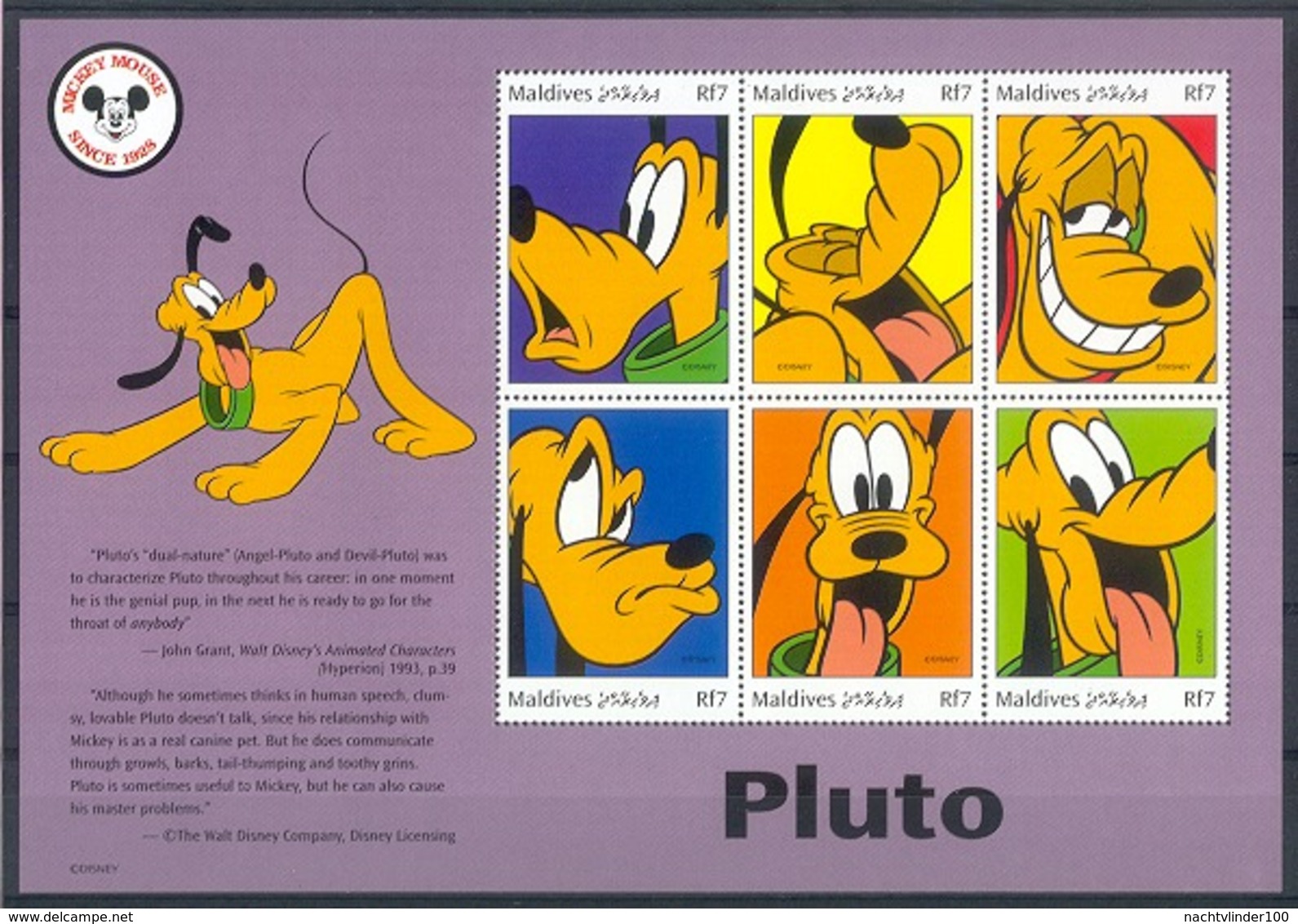 Nfe477-482b WALT DISNEY --- MICKEY MINNIE GOOFY PLUTO DONALD DAISY --- MALDIVES 1999 PF/MNH