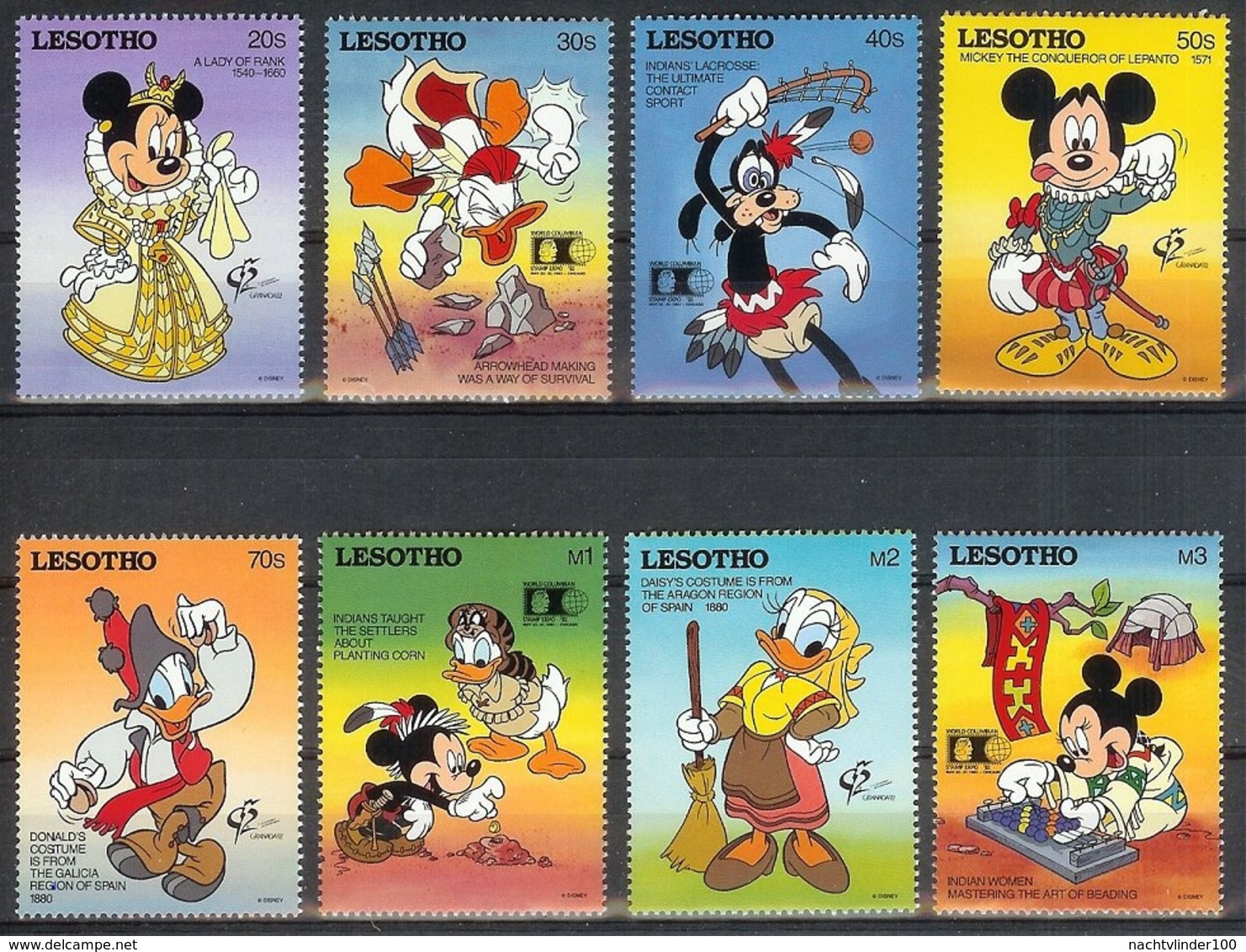 Nap771  WALT DISNEY KLEDERDRACHT MICKEY DONALD MINNIE COSTUMES EXPO LESOTHO 1992 PF/MNH - Disney