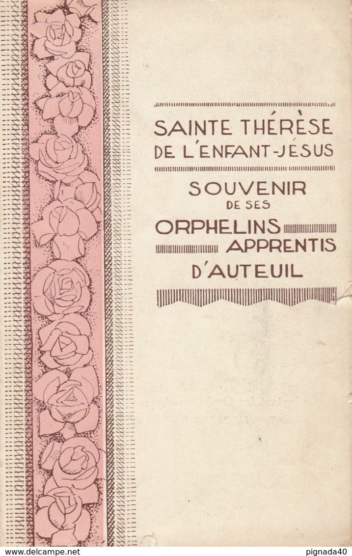 IMAGE RELIGIEUSE , Sainte Thérèse De L'Enfant Jésus , Souvenir De Ses Orphelins Apprentis D'Auteuil - Images Religieuses