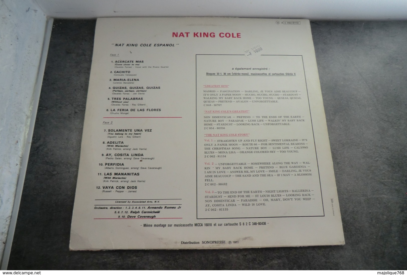 Disque 33 Cm De Nat'King'Cole Espagnol -  Sonopresse ‎– 2C 062-81112, Capitol Records ‎– 2C 062 - 81.112 - 1972 - - Jazz