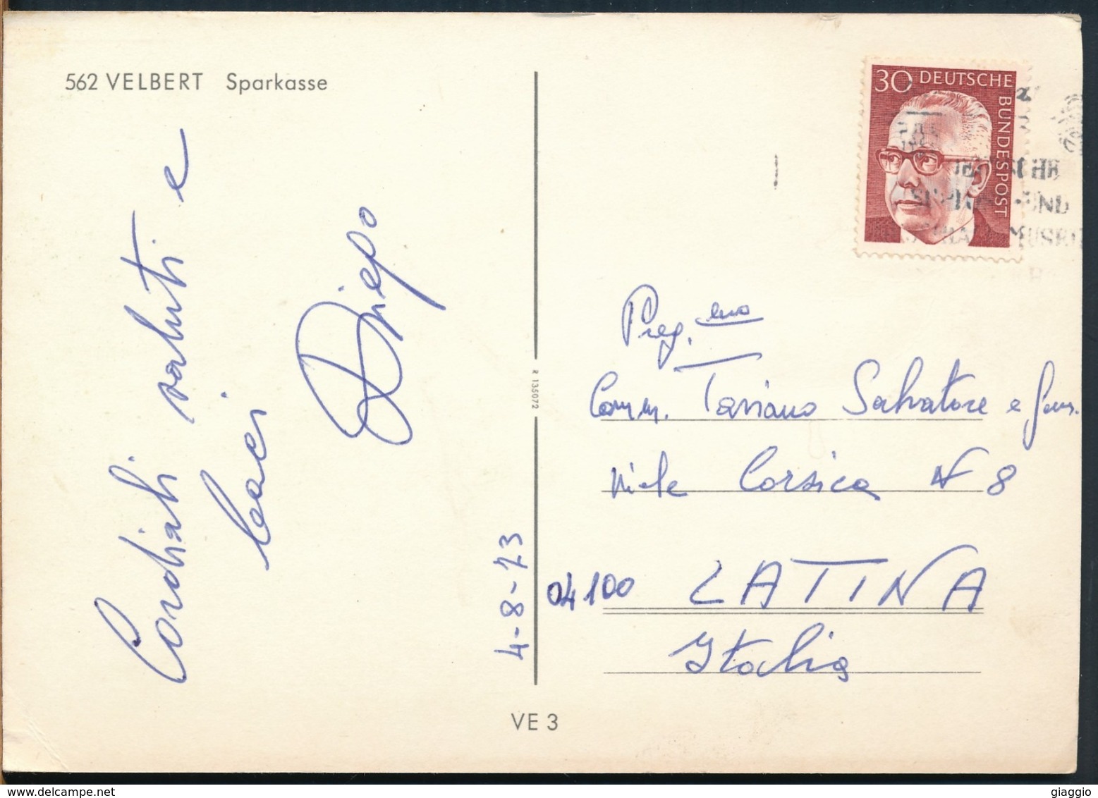 °°° 14557 - GERMANY - VELBERT - SPARKASSE - 1973 With Stamps °°° - Velbert