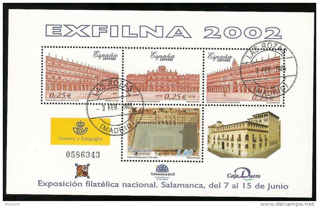 2002-ED. 3906 H.B.-EXFILNA'02.PLAZA MAYOR DE SALAMANCA-USADO - Blocs & Hojas