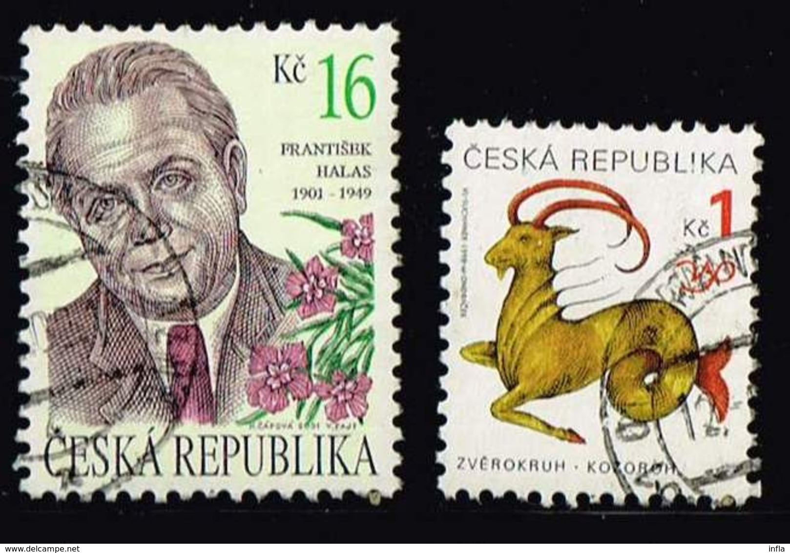 Tschechien 2001/1998, Michel# 292 + 199 O František Halas (1901-1949)/ Capricorn - Usados