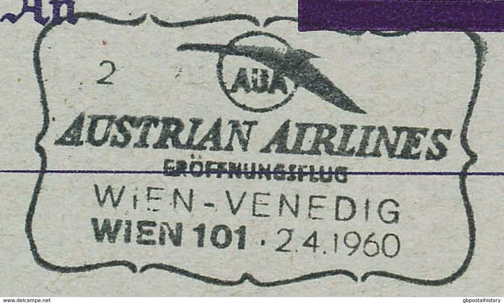 ÖSTERREICH 1960 Kab.-Eröffnungsflug Der AUA Austrian Airlines "Wien - Venedig" - Andere & Zonder Classificatie