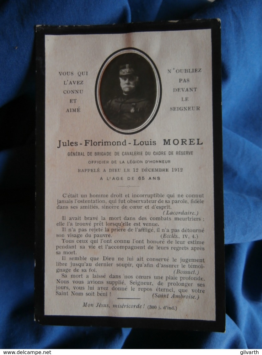 Faire Part Décès De Jules Florimond Louis Morel Général De Brigade De Cavalerie 1912 L463 - Guerra, Militares