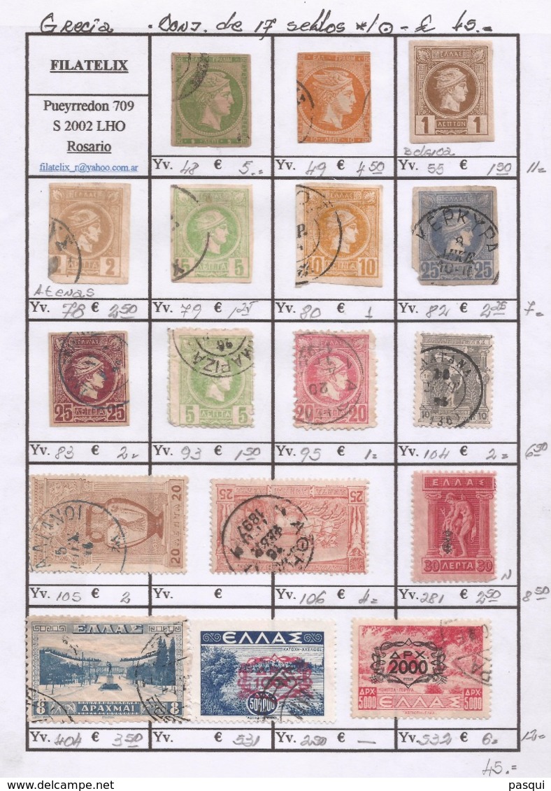 Grecia - Fx. 3646 - Seleccion De 17 Sellos Antiguos Diferentes - Ø - Collezioni