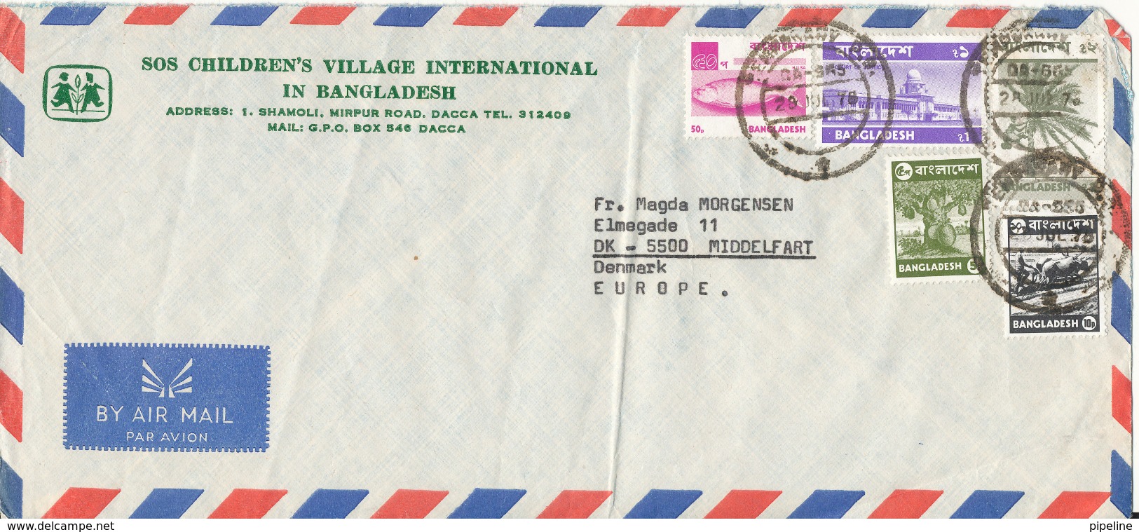 Bangladesh Air Mail Cover SOS Children's Village International Sent To Denmark 1978 Topic Stamps (bended Cover) - Bangladesh