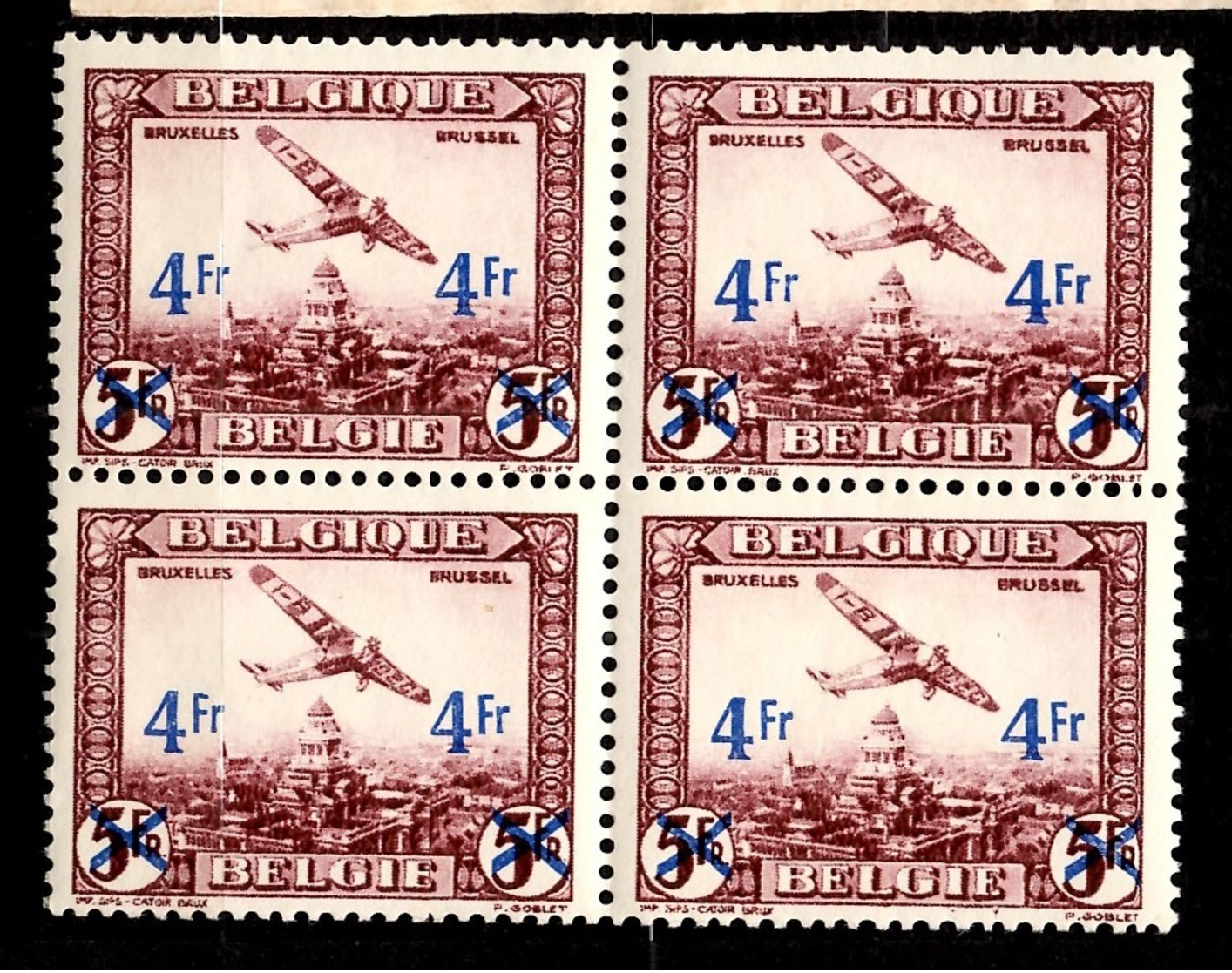 Belgique Poste Aérienne YT N° 7 En Bloc De 4 Neufs ** MNH. TB. A Saisir! - Altri & Non Classificati