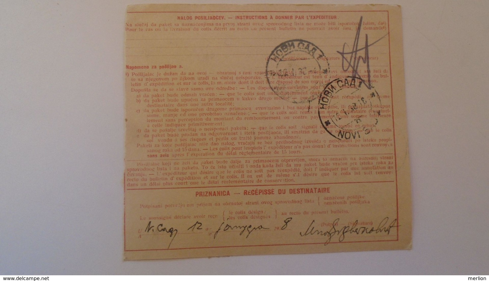 D168168  Yugoslavia - Parcel Card 1938 - Beograd   - Novi Sad  -Serbia - Otros & Sin Clasificación