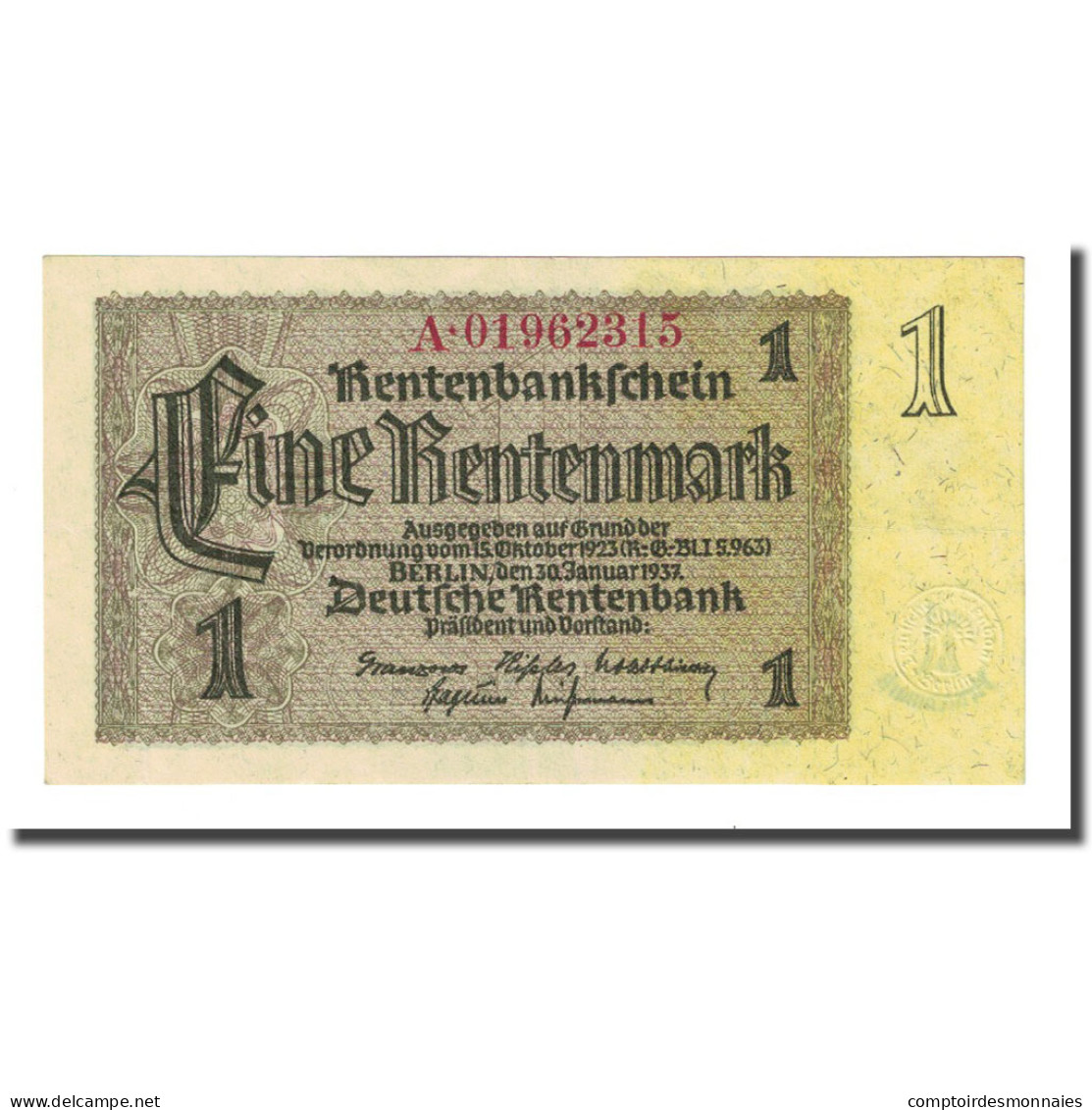 Billet, Allemagne, 1 Rentenmark, 1937-01-30, KM:173b, NEUF - 1 Rentenmark