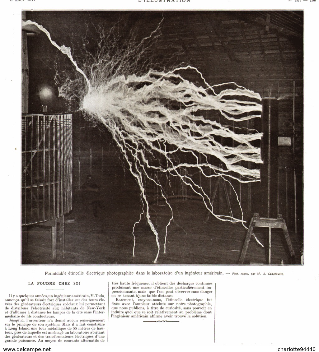 LA FOUDRE CHEZ SOI  " Nikola TESLA "  1911 - Other & Unclassified