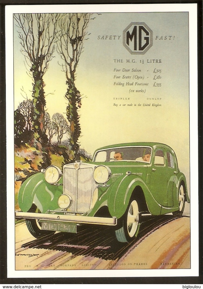 Carte - Repro Publicité Ancienne - Automobile MG - Reclame