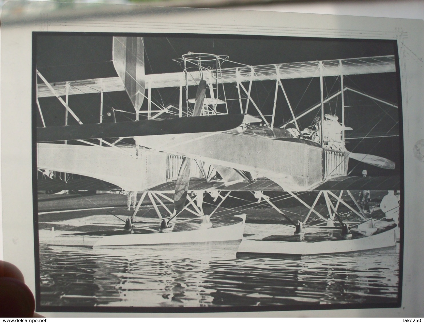 NEGATIVO DI FOTOGRAFIA IN B/N AEREO BIPLANO IDROVOLANTE CAPRONI - Aviation