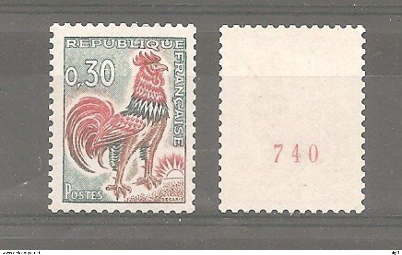 Coq DECARIS - Roulettes  N°1331A** 30 C. Vert, Rouge Et Bistre. GB. 1 Timbre Sans Numéro + 1 Timbre Avec Numéro Rouge. - 1962-1965 Coq De Decaris