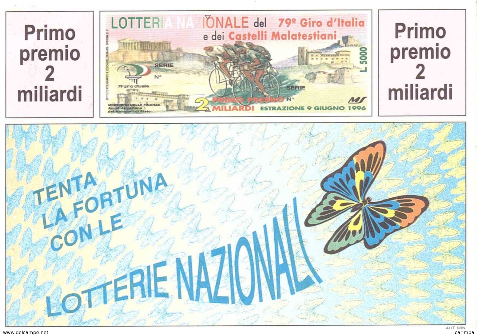 1986 £500 GIARDINI NAXOS SU CARTOLINA LOTTERIE NAZIONALI - Publicité