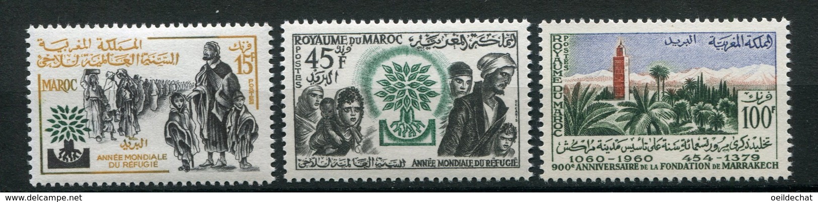 14778 MAROC N° 402/3,404**  Année Mondiale Du Réfugié, 900éme Anniversaire De La Fondation De Marrakech 1960  TB/TTB - Maroc (1956-...)