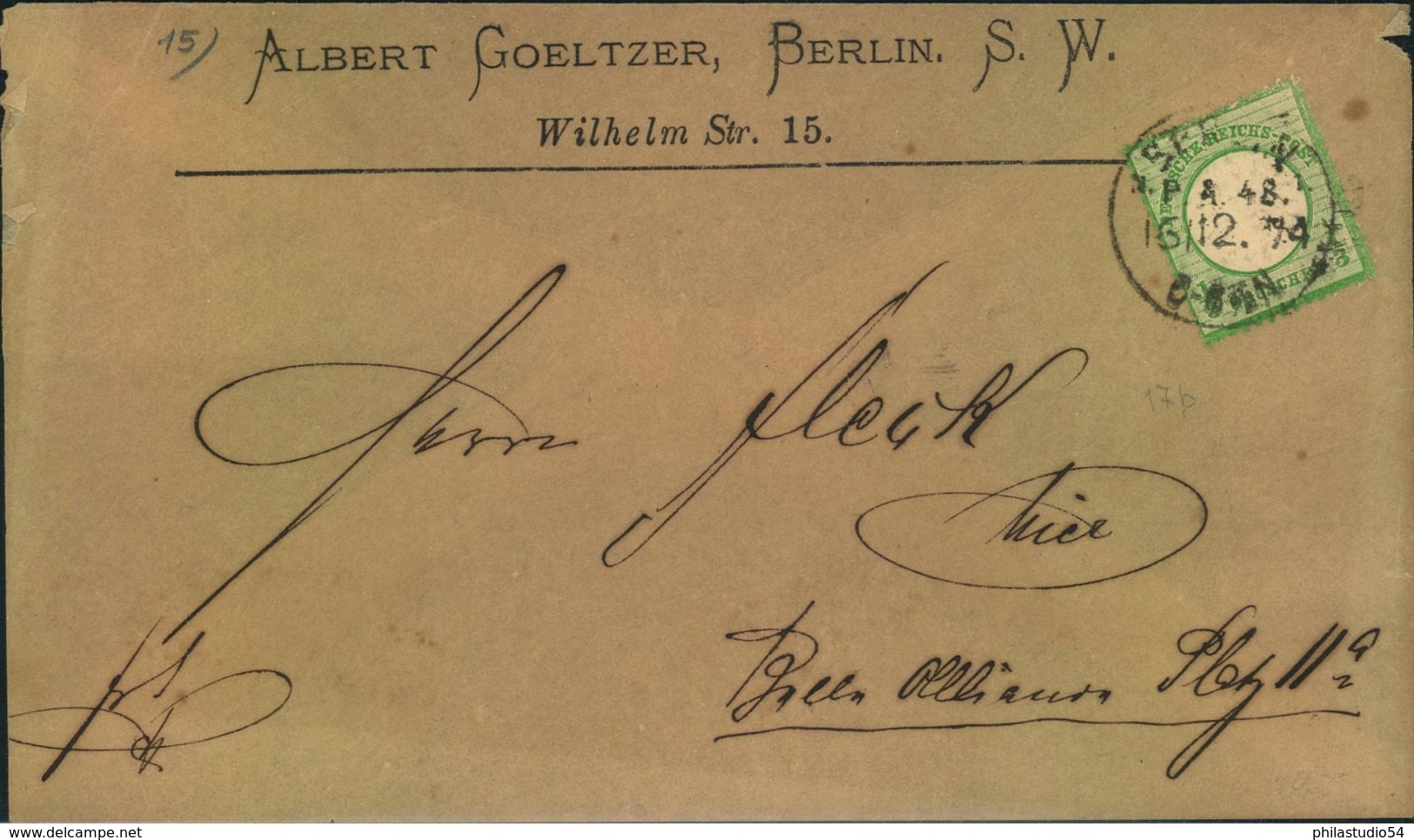 1874, 100er Ortsbrief Frankiert Mit 1/3 Groschen Großer Brustschild Ab "BERLIN P.A.48" - Sonstige & Ohne Zuordnung