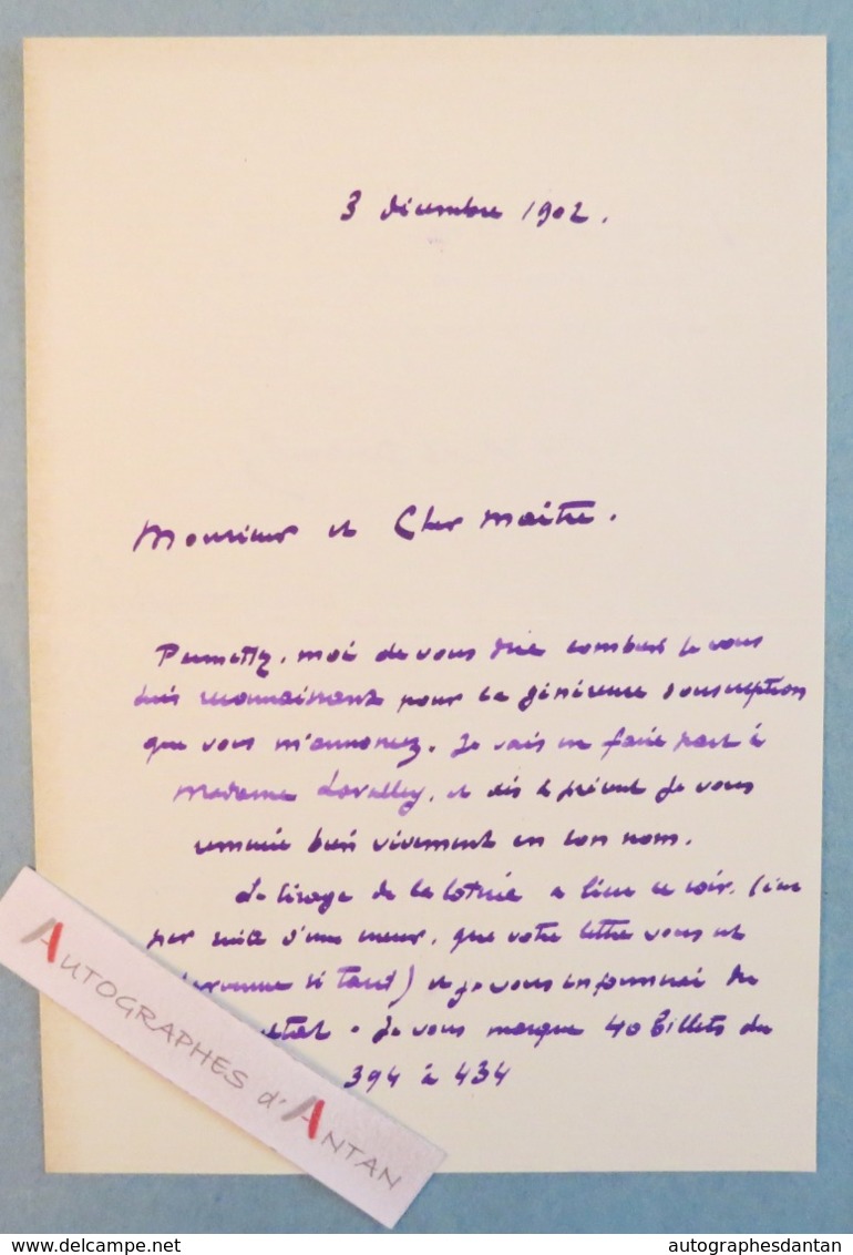 L.A.S 1902 André DEVAMBEZ - Peintre Et Illustrateur Né à Paris - Souscription - Loterie - Lettre Autographe LAS - Other & Unclassified