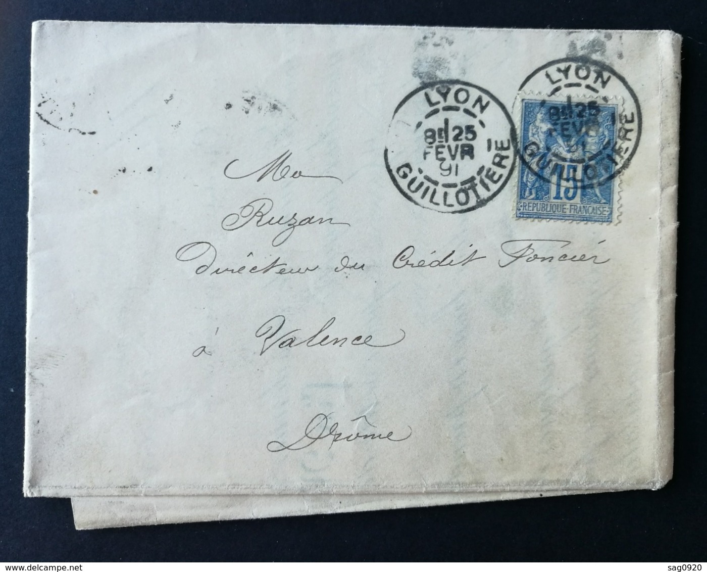 Lettre Avec Cachet Lyon Guillotiere Sur Sage 15c - 1877-1920: Semi-Moderne