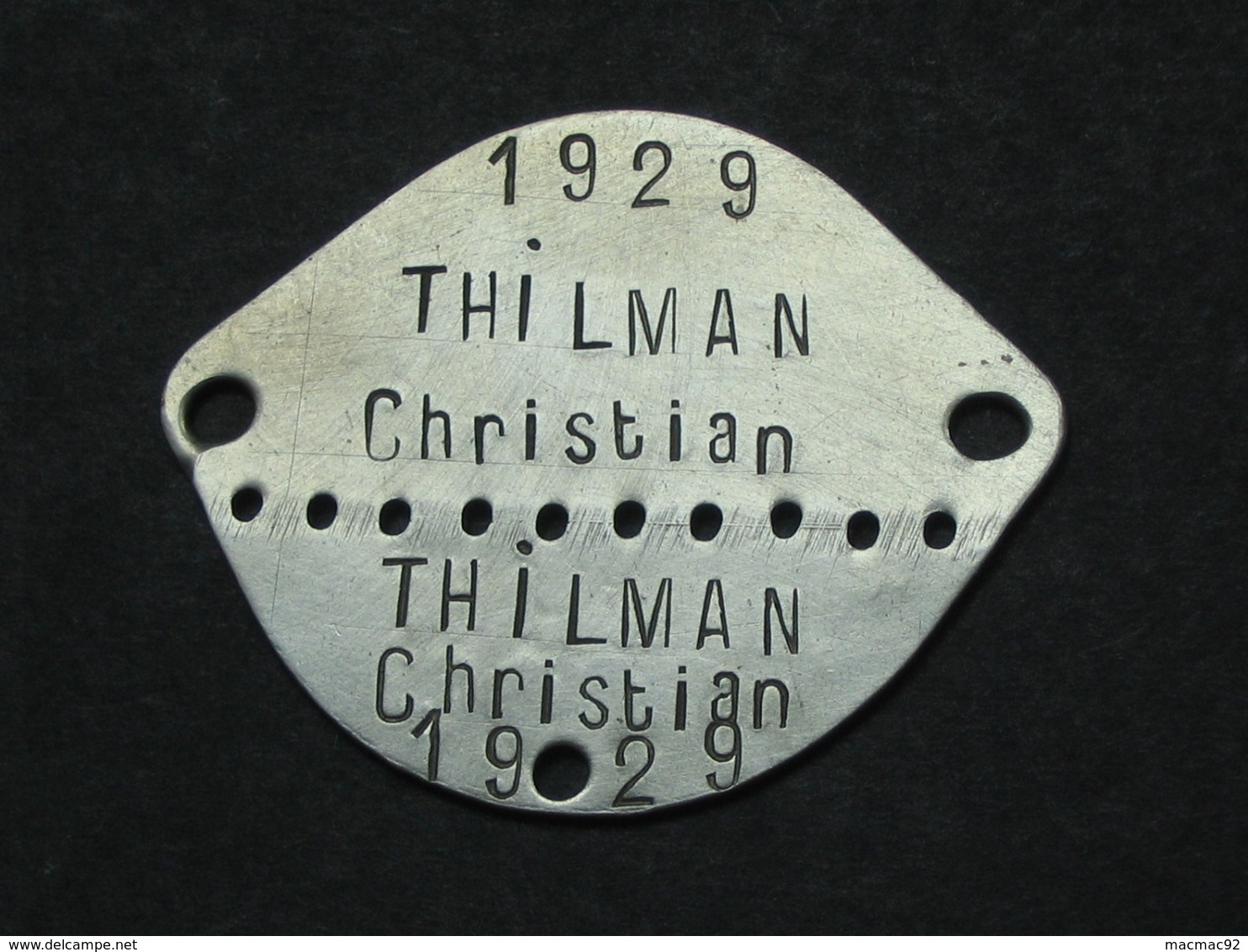 Plaque De Soldat - THILMAN Christian 1929 - 5937 Seine 2 E Bureau  **** EN ACHAT IMMEDIAT **** - 1914-18