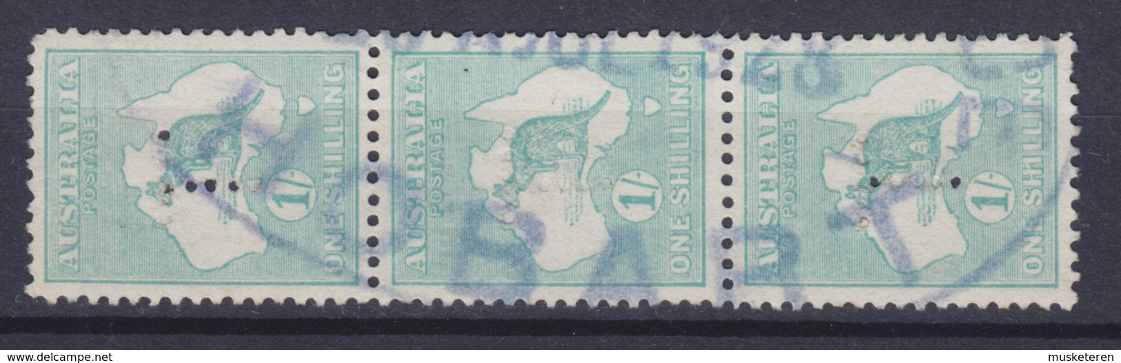 Australia Perfin Perforé Lochung 'T' Tasmania 1 Sh. Kangaroo 3-Stripe HOBART 1923 Purple Cds. !! (2 Scans) - Perforés