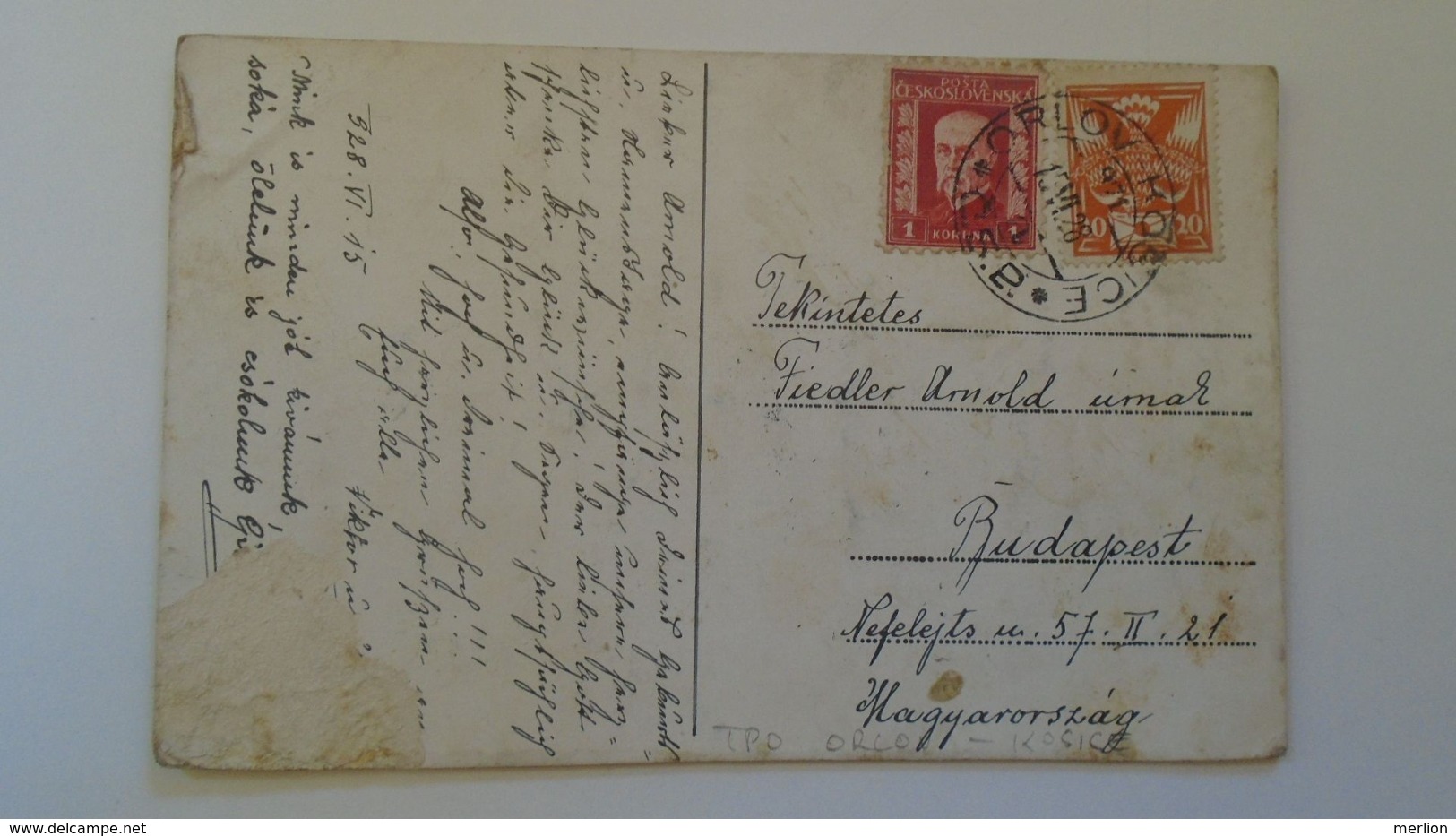 D168181  Czechoslovakia  Postcard  Lobster   TPO -Railway Post -BAHNPOST - Orlov-Kosice   1928 - Briefe U. Dokumente