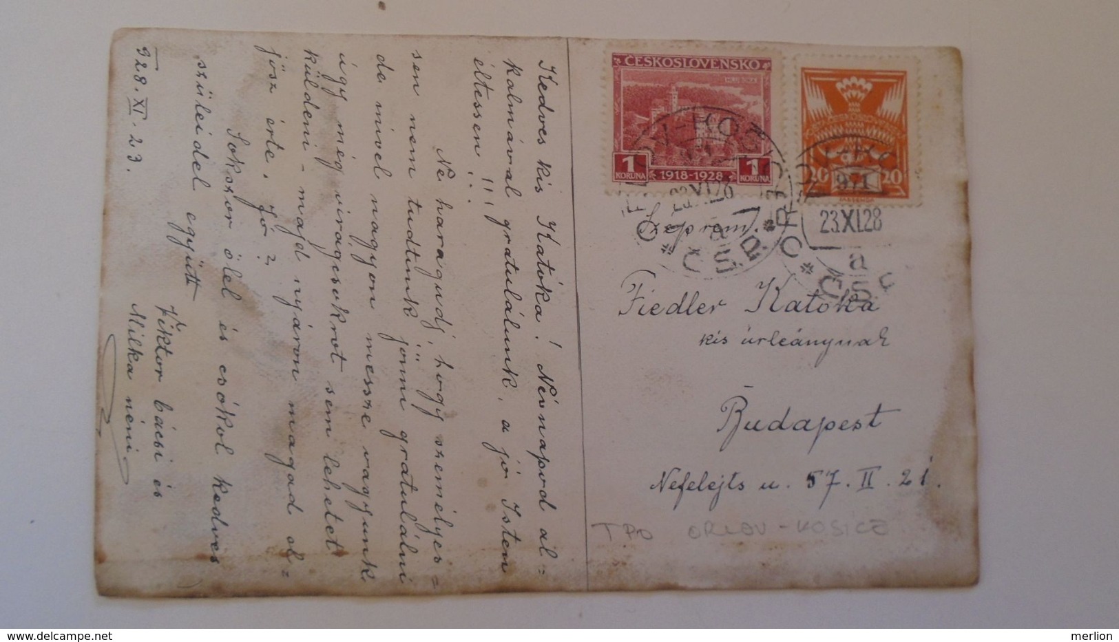 D168182  Czechoslovakia  Postcard  Zum Namenstage   TPO -Railway Post -BAHNPOST - Orlov-Kosice   1928 - Briefe U. Dokumente