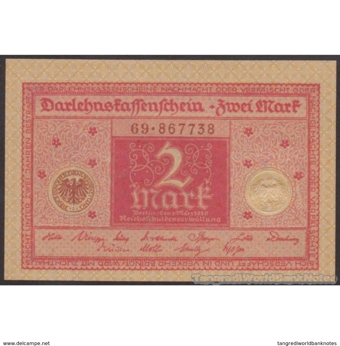 TWN - GERMANY 59 - 2 Mark 1.3.1920 AU/UNC - Altri & Non Classificati