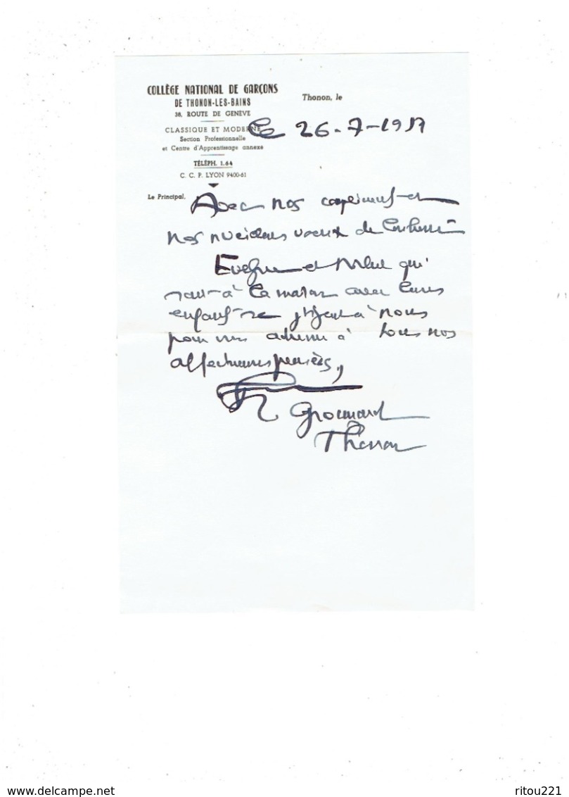 Papier à LETTRE CORRESPONDANCE Collège National De Garçons - THONON LES BAINS - 1917 - Non Classés
