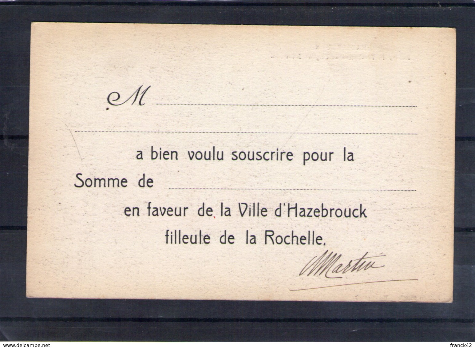 59. Hazebrouck. Ruines Du Presbytère De L'église Saint éloi. Bon De Souscription - Hazebrouck