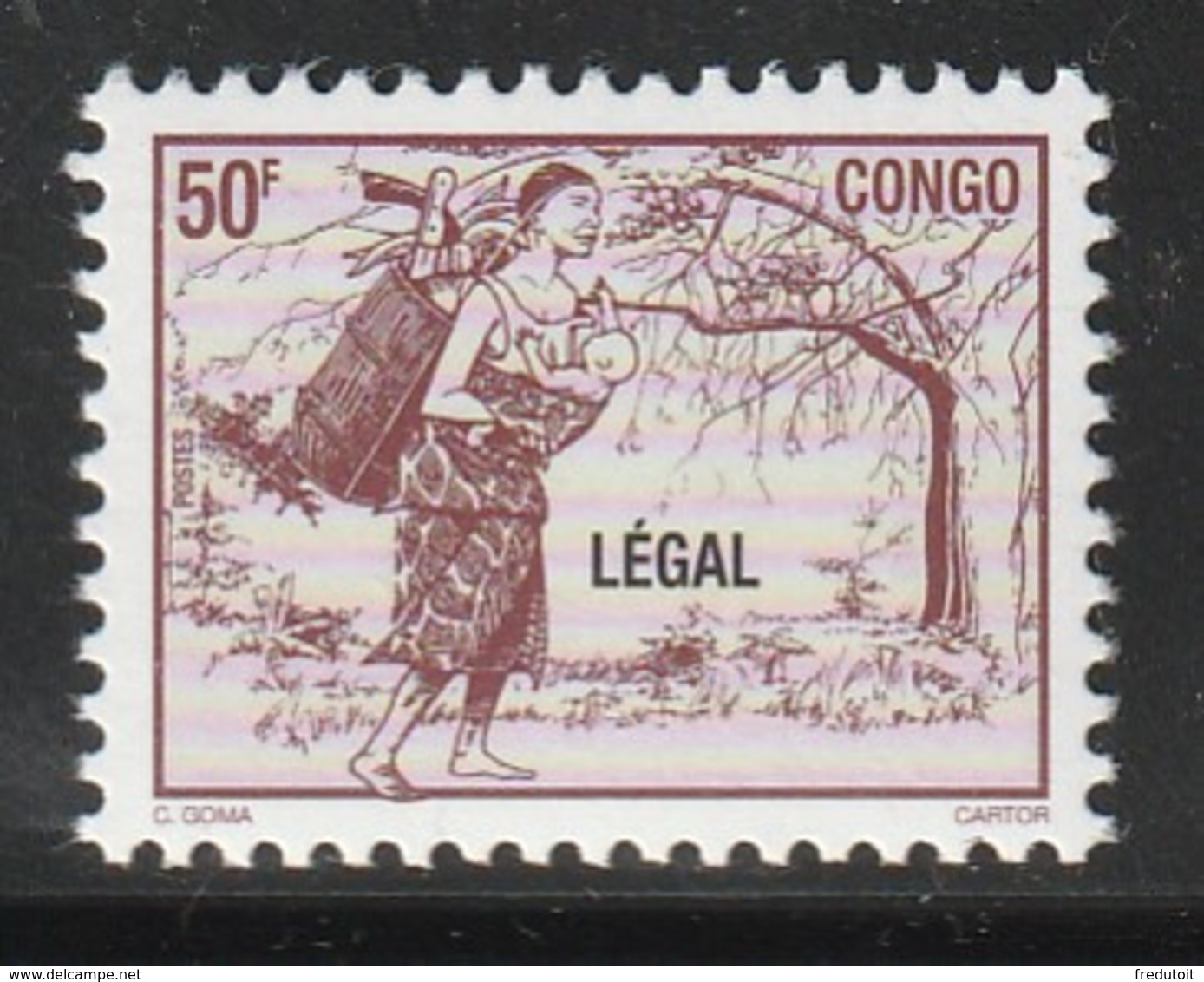 CONGO - N°1076AM ** (1998) Femme à La Hotte - Surcharge "LEGAL" - Ungebraucht