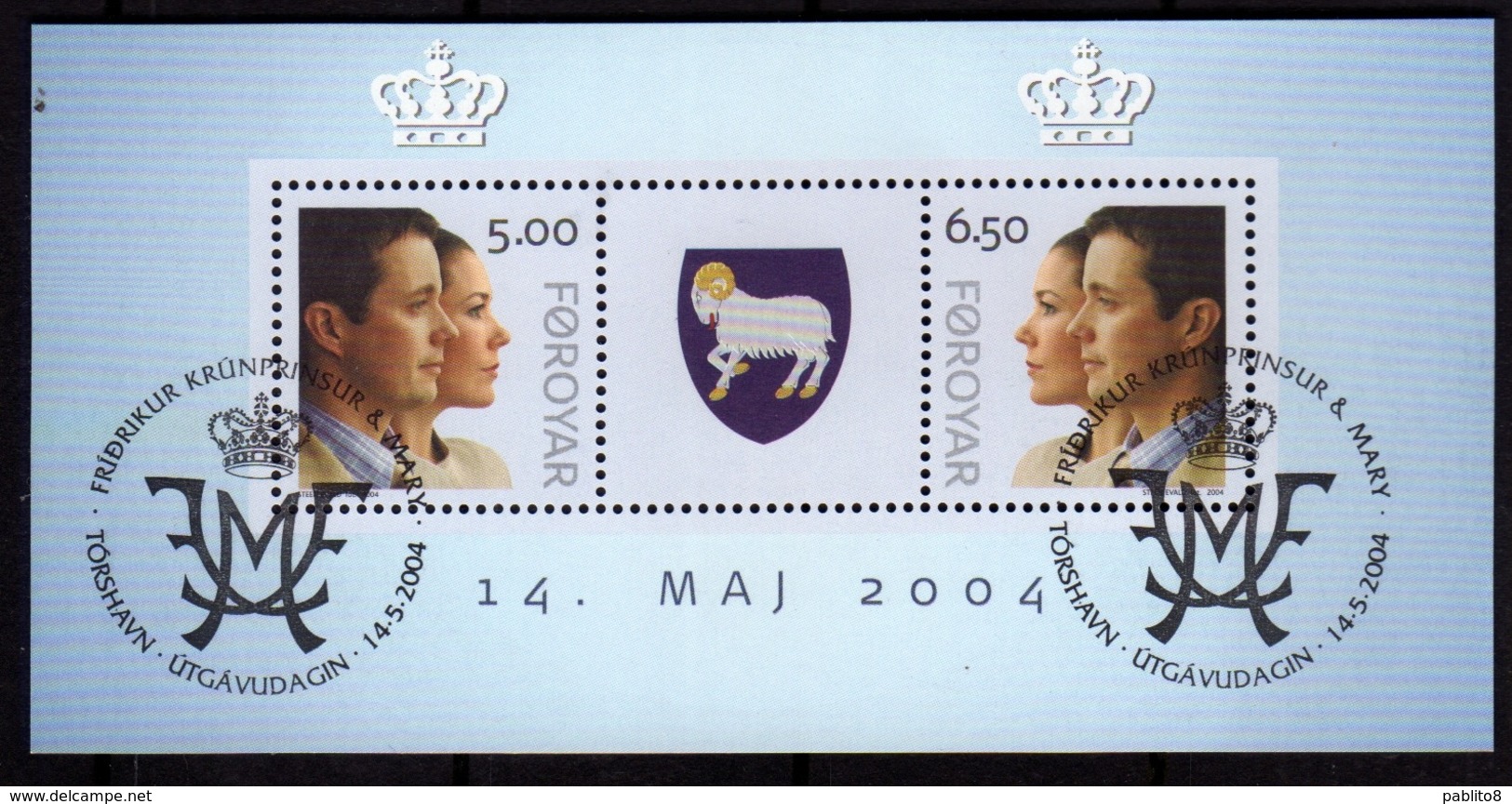 FAEROER FAROE ISLANDS Féroé Faroer Føroyar 2004 WEDDING FREDERIK MARY BLOCK SHEET BLOCCO FOGLIETTO FIRST DAY CANCEL FDC - Färöer Inseln