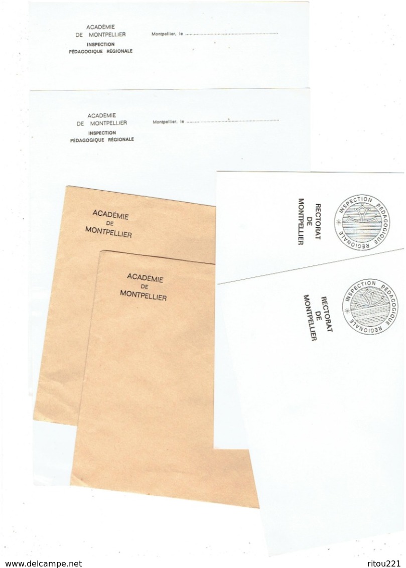 Lot 2 Anciennes Enveloppes + 2 Cartes Visite + 2 Papier Lettre  Rectorat   MONTPELLIER Inspection Pédagogique Régionale - Non Classés