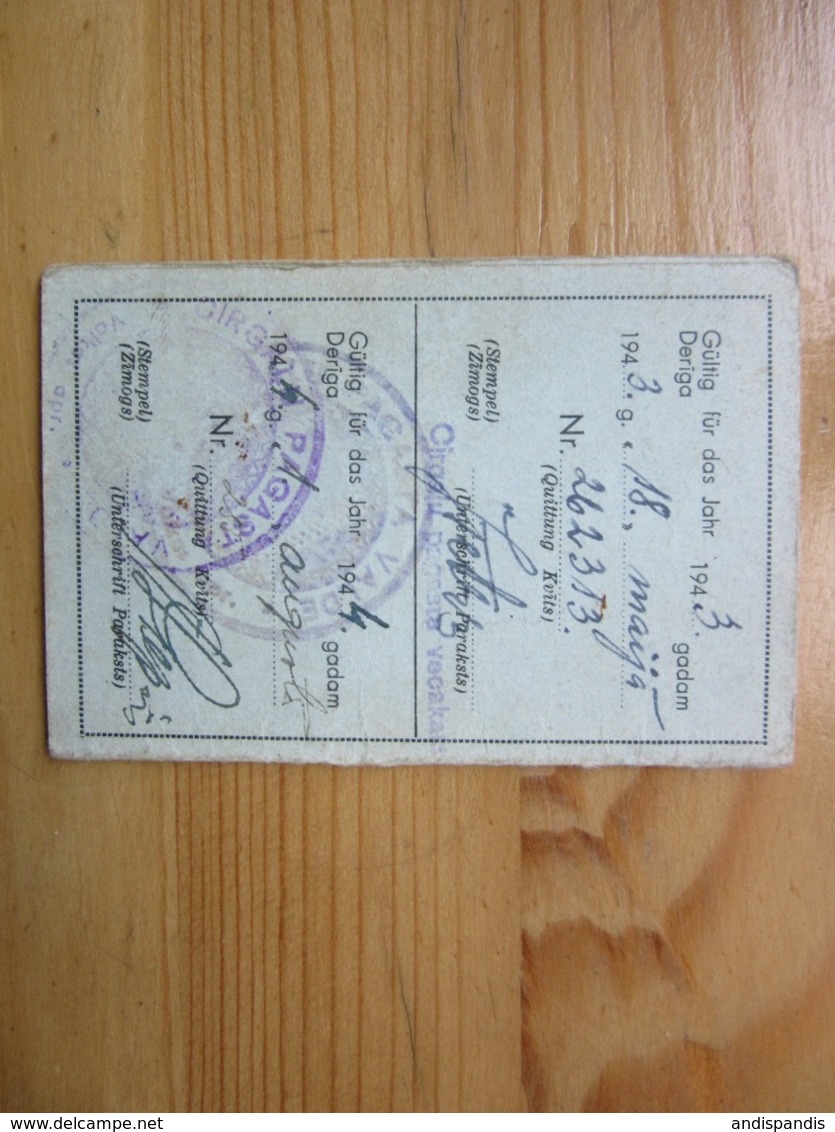 Latvia  Permit To Drive Bicycle Y 1942  WWII  German Occupation - Documents Historiques