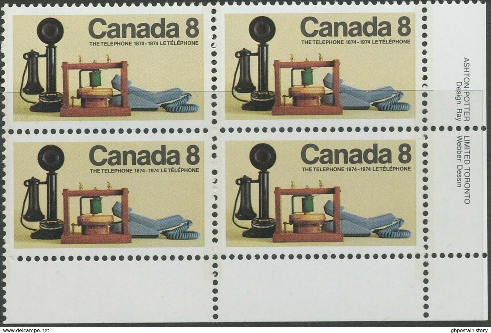 CANADA 1974 100 Years Telephone Superb U/M Block Of Four VARIETY: WRONG COLOURS - Errors, Freaks & Oddities (EFO)