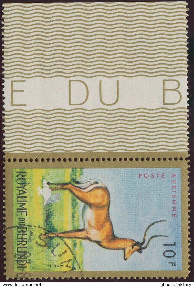 BURUNDI 1964 10 Fr Wildtiere Impala Randstück ABART MISSING COLORS + DOUBLEPRINT - Gebruikt