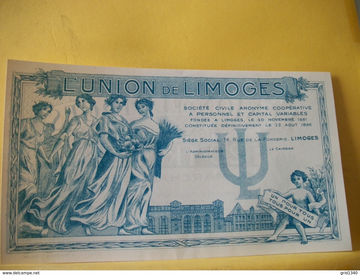 A935 - 87 SOCIETE COOPERATIVE L'UNION DE LIMOGES 20 FRANCS - Bons & Nécessité