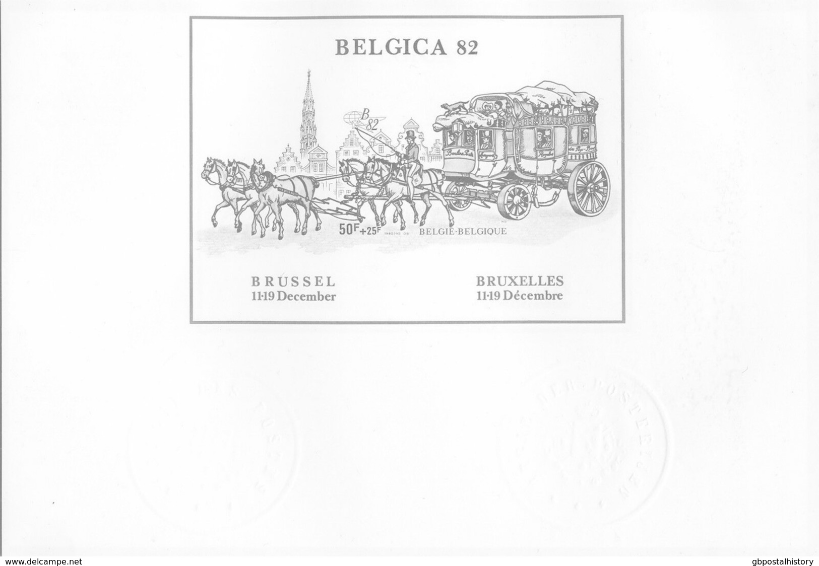 BELGIEN 1982 Int. Briefmarkenausstellung Belgica '82 Block 53 Off. Schwarzdruck - Schwarz-weiß Kleinbögen [ZN & GC]