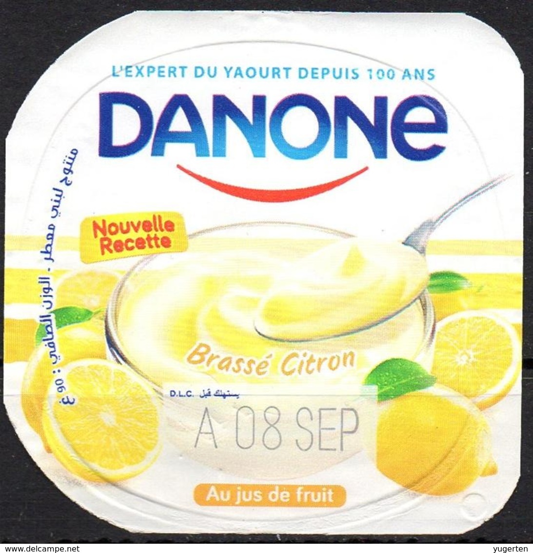 Opercule Cover Yaourt Yogurt " Danone " Brassé Citron Lemon Yoghurt Yoghourt Yahourt Yogourt - Koffiemelk-bekertjes