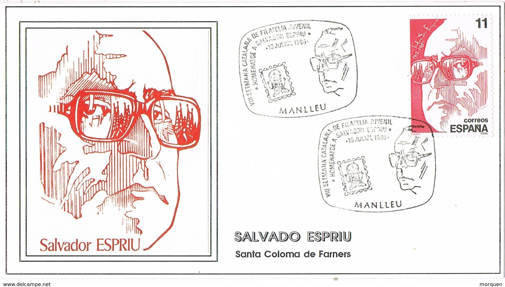 33970. Tarjeta Exposicion MANLLEU (Barcelona) 1986. SALVADOR ESPRIU, Santa Coloma Farnes - Cartas & Documentos