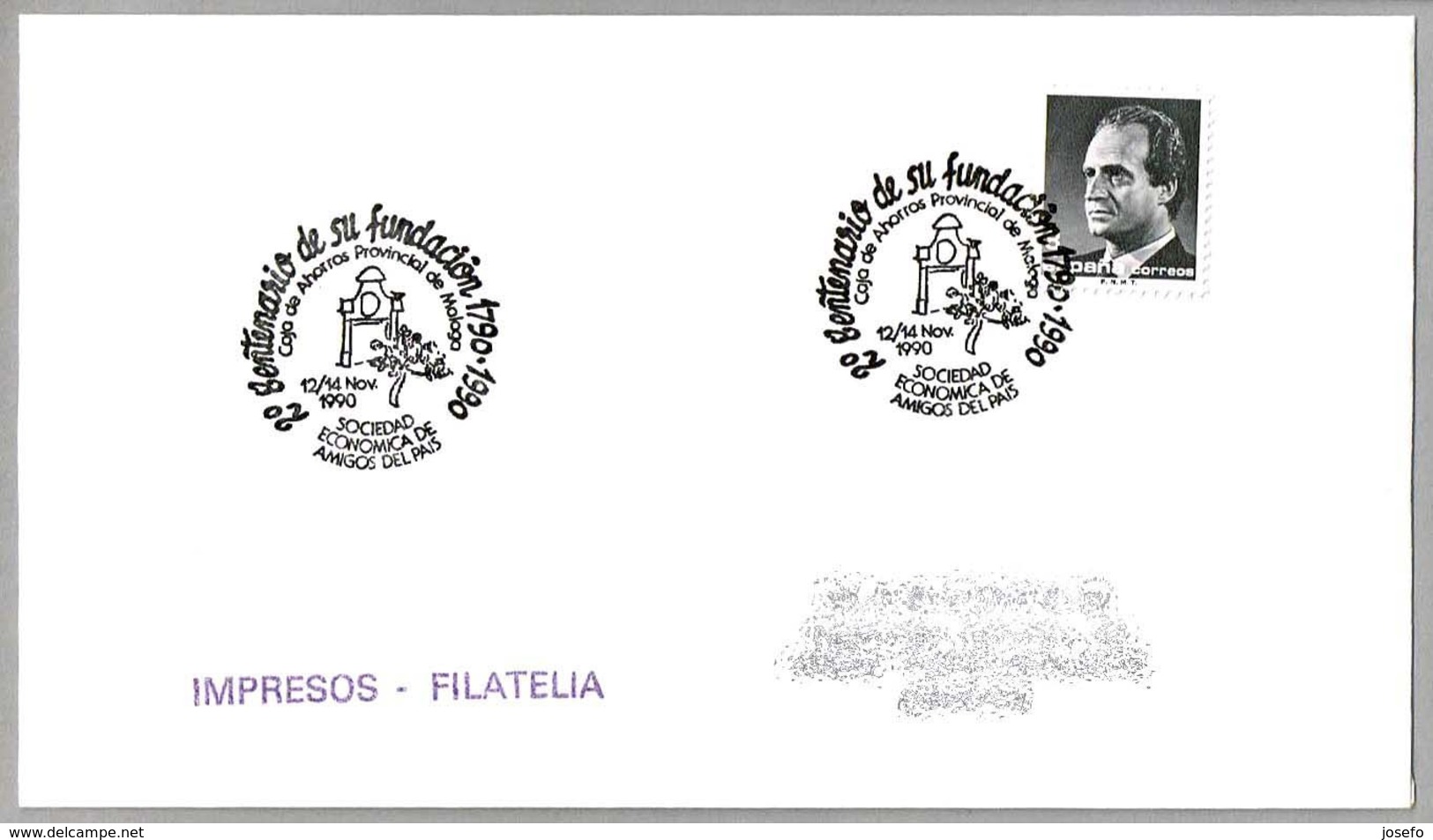Matasellos 200 Años FUNDACION CAJA DE AHORROS PROVINCIAL DE MALAGA. Malaga, Andalucia, 1990 - Cartas & Documentos