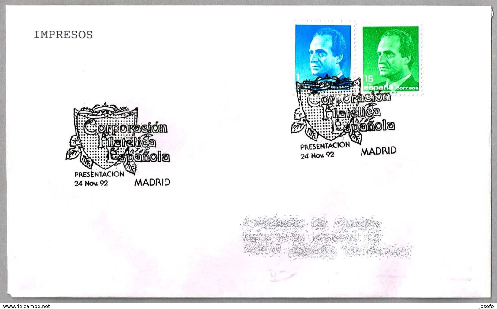 Matasellos PRESENTACION CORPORACION FILATELICA ESPAÑOLA. Madrid 1992 - Cartas & Documentos