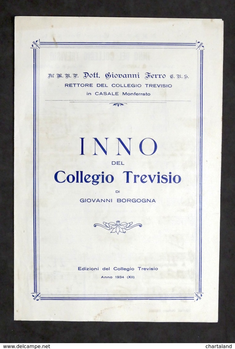 Spartito - Inno Del Collegio Treviso Di Casale - Canto E Piano - Ed. 1934 - Non Classificati