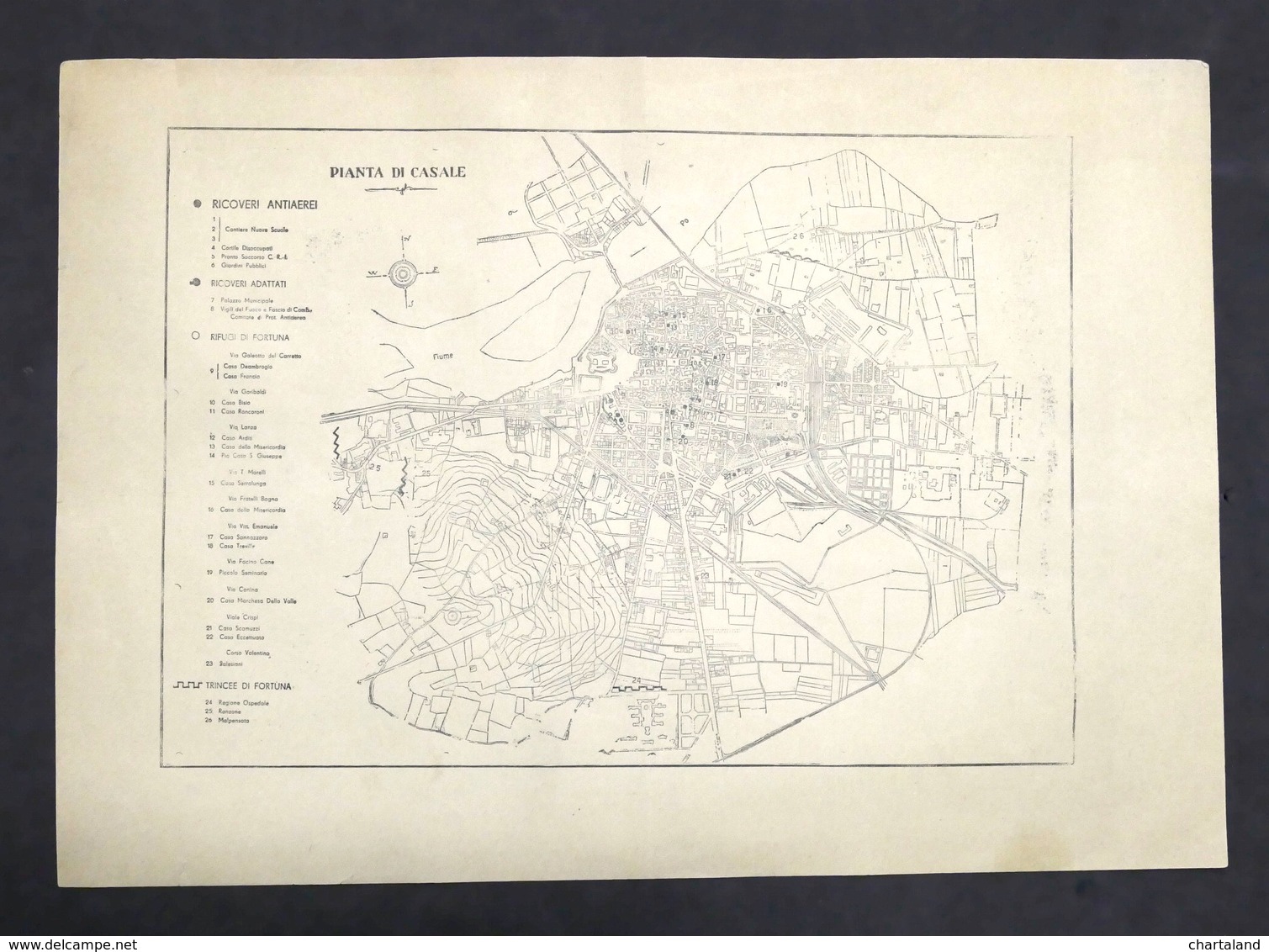 WWII - Pianta Di Casale Monferrato - Ricoveri Antiaerei Rifugi Trincee 1944 Ca. - Altri & Non Classificati