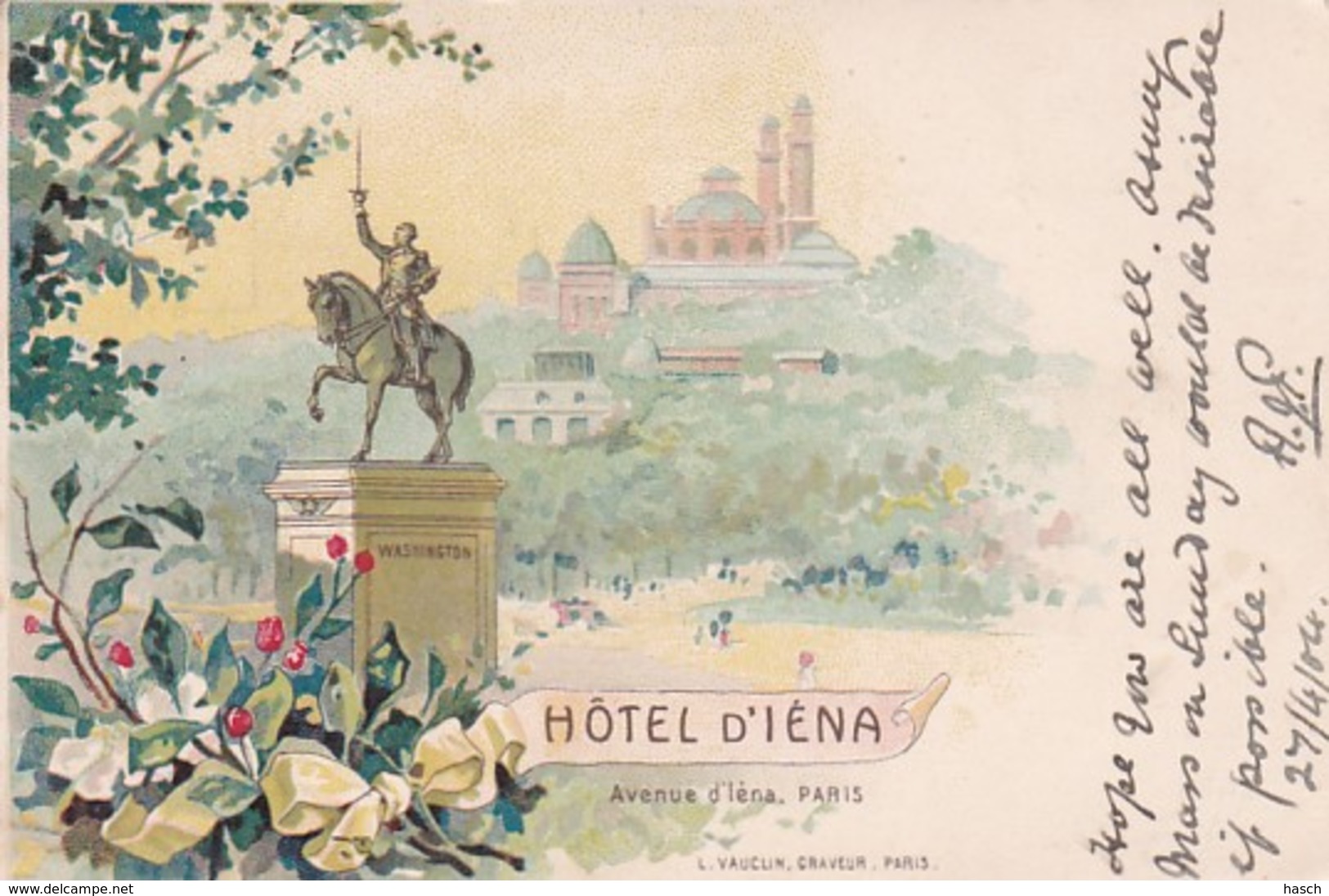 2810	88	Paris, Hotel D'Iena 1904 (droite Inf. Pli) - Cafés, Hôtels, Restaurants